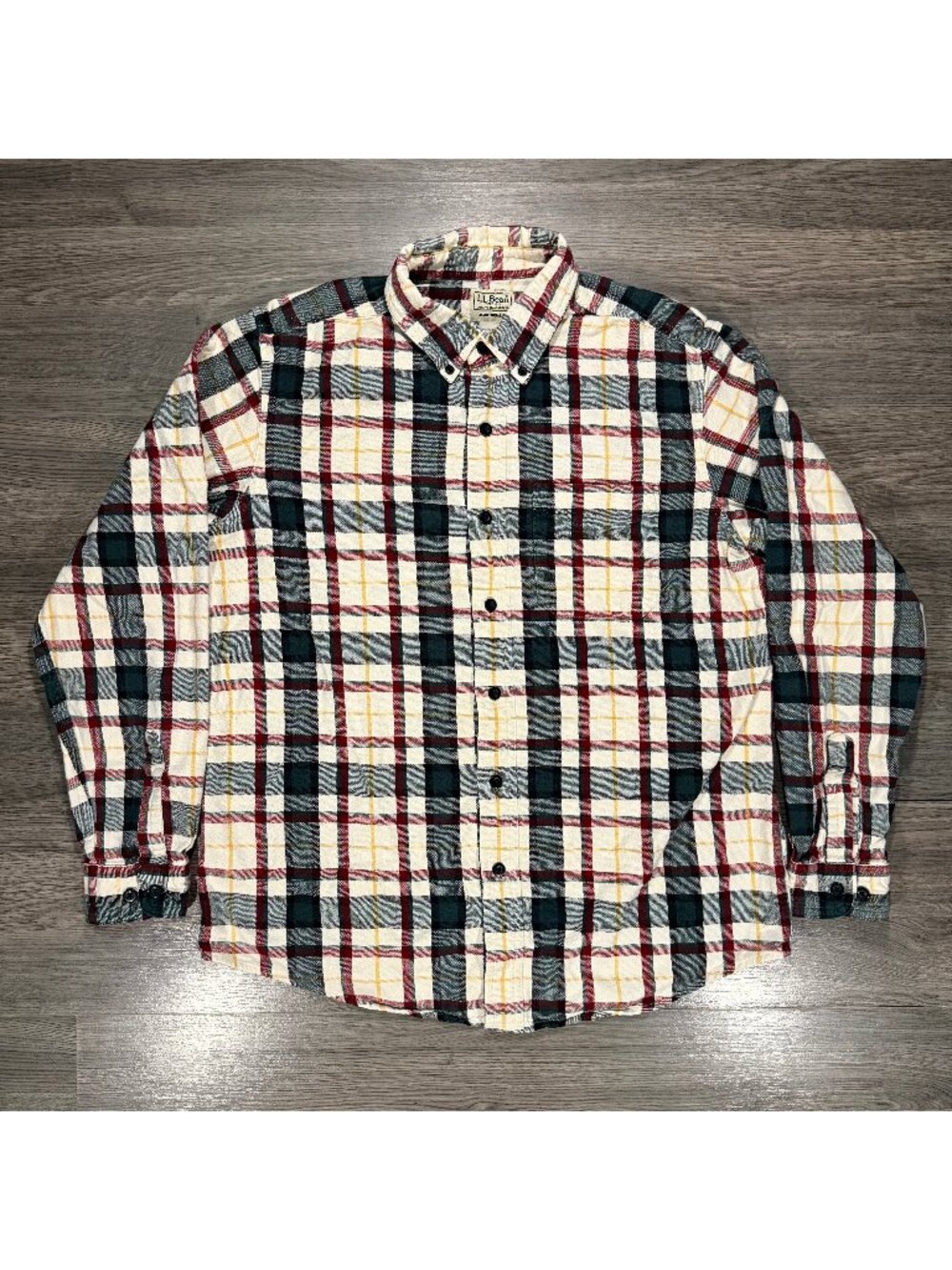 L.L. Bean Men's Scotch Plaid Flannel Shirt - White/Green/Red